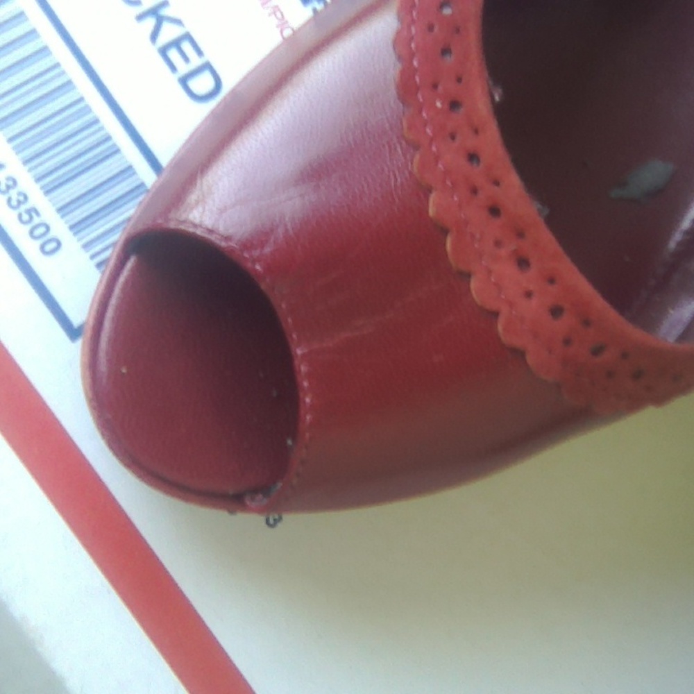 Bandolino Leather with suede trim burgundy red high heel peep toes. - Picture 2 of 9